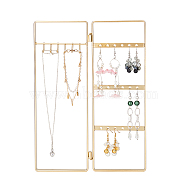 Iron Jewelry Display Folding Screen Stands with 2 Folding Panels, Jewelry Organizer Hanging Holder for Earrings, Necklaces, Bracelets Storage, Light Gold, 207x16.50x283mm(EDIS-WH0029-83B)