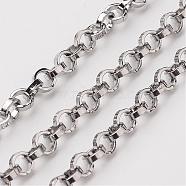 304 Stainless Steel Rolo Chains, Belcher Chain, Unwelded, Stainless Steel Color, 4mm(CHS-K001-95)