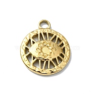 Ion Plating(IP) 304 Stainless Steel Pendants, Flat Round with Eye Charm, Real 18K Gold Plated, 19.5x18.5x3mm, Hole: 2.5mm(STAS-B058-12G-05)
