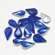 Pointed Back Glass Rhinestone Cabochons, Back Plated, Faceted, teardrop, Sapphire, 10x6x3mm(RGLA-T082-6x10mm-11)