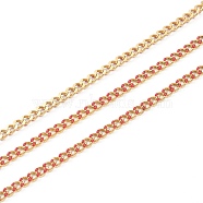 Handmade 304 Stainless Steel Enamel Curb Chains,Golden, with Spool, Unwelded, Long-Lasting Plated, Oval, Red, 5x4x1.5mm, , 32.8 Feet(10m)/roll(CHC-M021-67G-07)