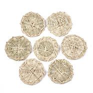 Handmade Reed Cane/Rattan Woven Beads, For Making Straw Earrings and Necklaces, No Hole/Undrilled, Flat Round, Antique White, 46~48x4mm(X-WOVE-T006-058)
