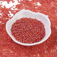 (Repacking Service Available) Round Glass Seed Beads, Transparent Colours Rainbow, Round, Orange Red, 12/0, 2mm, about 12g/bag(SEED-C016-2mm-169B)