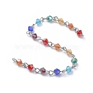 Handmade Beaded Chains, with Glass Beads and 304 Stainless Steel Eye Pins, Unwelded, Stainless Steel Color, 39.37 inch(100cm), Beads: 4x4mm, 1m/strand(AJEW-JB00515-01)