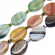 Natural Banded Agate/Striped Agate Beads Strands, Dyed & Heated, Oval, Mixed Color, 28~31x20~21x5~6mm, Hole: 2~2.5mm, about 11pcs/strand, 16.1 inch~16.3 inch(41~41.5cm)(G-I245-58)