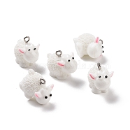 Opaque Resin Pendants, with Platinum Tone Iron Loops, Sheep Charm, White, 18x21.5x14mm, Hole: 2mm(RESI-D057-14P)