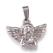 201 Stainless Steel Pendants, Angel, Stainless Steel Color, 17x22x5mm, Hole: 9x3mm(STAS-N096-18P)