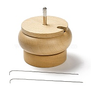 Wood Manual Beading Spinners, with Iron Bent Tip Beading Needle, BurlyWood, Package: 10.9x10x10.3cm(TOOL-K012-04)