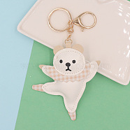 PU Leather Dancing Bear Keychain, with Iron Findings, for Women Bag Car Key Decorations, Beige, 14cm(PW-WG24072-03)