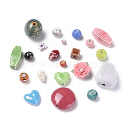 Porcelain Beads, Mixed Shapes, Mixed Color, 6.5~35x6~28x5~25mm, Hole: 1.2~4mm(PORC-MSMC003-03)