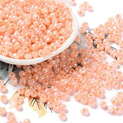 6/0 Glass Seed Beads, Ceylon, Round, Light Salmon, 4mm, Hole: 1.2mm, about 4500pcs/pound(SEED-XCP0001-19)