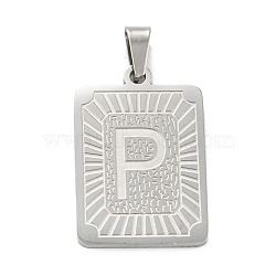 304 Stainless Steel Pendants, Rectangle with Alphabet, Letter.P, 30x20x1.5mm, Hole: 3x6mm(STAS-K216-48P-P)