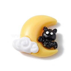 Halloween Theme Opaque Resin Cabochons, Gold, Moon Pattern, 21.5x22.5x8.5mm(RESI-E035-01T)