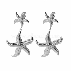 304 Stainless Steel Dangle Stud Earrings, Starfish, Stainless Steel Color, 56x31mm(OU5741-2)