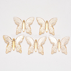 Transparent Acrylic Pendants, with Plated Bottom, Butterfly, Antique White, 34x39x5.5mm, Hole: 1.2mm(X-TACR-R140-06D)