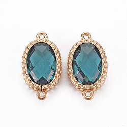 Glass Links Connectors, with Light Gold Tone Brass Findings, Long-Lasting Plated, Cadmium Free & Nickel Free & Lead Free, Faceted, Oval, Dark Cyan, 18x10x4.5mm, Hole: 1mm(GLAA-Q088-021)