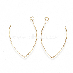 Brass Earring Hooks, with Horizontal Loop, Nickel Free, Real 18K Gold Plated, 39.5x22~24x0.8mm, Hole: 2mm, Pin: 0.8mm(X-KK-T038-422G)