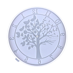 DIY Food Grade Silicone Round with Tree of Life Clock Molds, Resin Casting Molds, for UV Resin, Epoxy Resin Craft Making, White, 255x10mm(TREE-PW0001-58A)