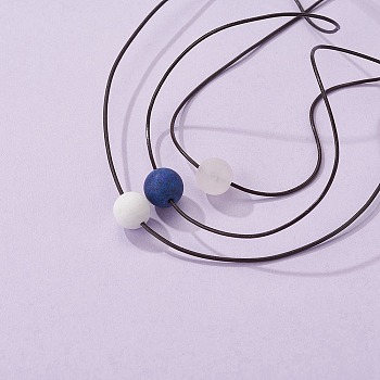3Pcs Adjustable Leather Cord Necklaces, with Natural Gemstone Round Beads, 4.33 inch~7.87 inch