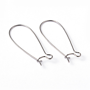 Brass Hoop Earring Wires Hook Earring Making Findings, Lead Free, Cadmium Free and Nickel Free, Platinum, 20~21 Gauge, 33x14x0.7~0.8mm