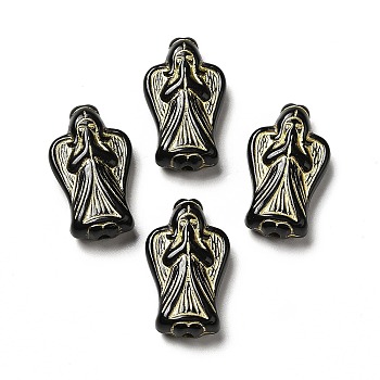 UV Plating Acrylic Beads, Golden Metal Enlaced, Angel, Black, 23x13.5x6mm, Hole: 1.8mm, about 760pcs/500g