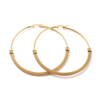 Vacuum Plating 201 Stainless Steel Mesh Chain Shape Big Hoop Earrings with 304 Stainless Steel Pin for Women, Golden, 78x78.5x6mm, Pin: 0.6mm