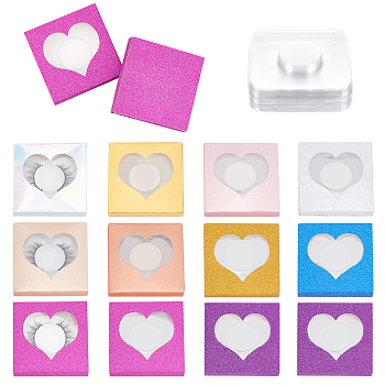 Olycraft Paper Folding Boxes, Empty Eyelash Packaging Box, with Clear Window, Square, Mixed Color, 7.2x7.2x1.5cm, 10 colors, 2pcs/color, 20pcs/set