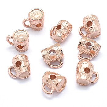 Brass Beads, Cadmium Free & Nickel Free & Lead Free, Cup, Real Rose Gold Plated, 9x10.5x7mm, Hole: 2.5mm