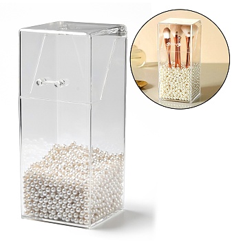 Flip Cover Plastic Pen Holder, for Makeup Brush Storage Organizer, with Plastic Pearl inside, Clear, 8.7x8.7x20.9cm
