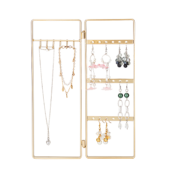 Iron Jewelry Display Folding Screen Stands with 2 Folding Panels, Jewelry Organizer Hanging Holder for Earrings, Necklaces, Bracelets Storage, Light Gold, 207x16.50x283mm