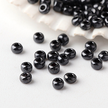 12/0 Grade A Round Glass Seed Beads, Metallic Colours, Hematite Plated, 12/0, 2x1.5mm, Hole: 0.5mm, about 45000pcs/pound