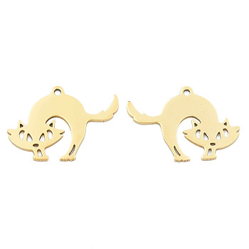 Ion Plating(IP) 201 Stainless Steel Pendants, Halloween Style, Fox, Real 18K Gold Plated, 18.5x26x1mm, Hole: 1.5mm