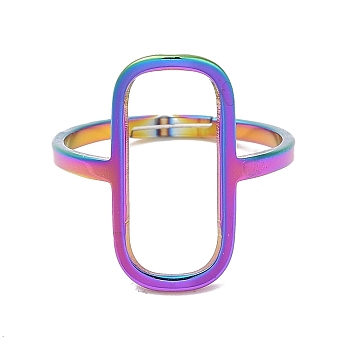 Ion Plating(IP) 304 Stainless Steel Hollow Rectangle Adjustable Ring for Women, Rainbow Color, US Size 6 1/4(16.7mm)