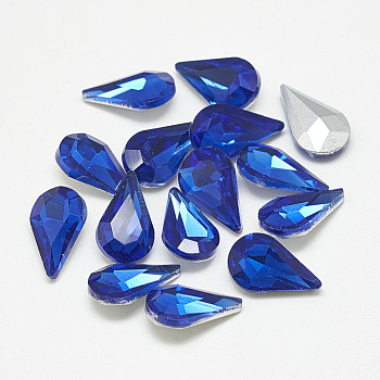 Pointed Back Glass Rhinestone Cabochons, Back Plated, Faceted, teardrop, Sapphire, 10x6x3mm