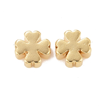 Rack Plating Eco-friendly Brass Beads, Lead Free & Cadmium Free, Long-Lasting Plated, Clover, Real 24K Gold Plated, 8x8x3.5mm, Hole: 2mm