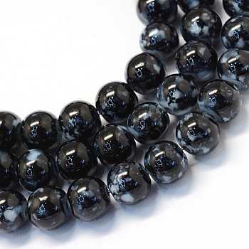 Baking Painted Glass Round Bead Strands, Black, 6.5mm, Hole: 1.5mm, about 145pcs/strand, 31.8 inch