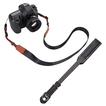 WADORN 1 Set Nylon Camera Neck Straps, 1Pc PU Leather Camera Handles, Camera Wristlet Straps, Black, Wristlet Straps: 230x11~22mm