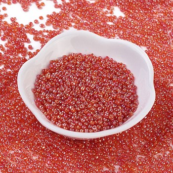 (Repacking Service Available) Round Glass Seed Beads, Transparent Colours Rainbow, Round, Orange Red, 12/0, 2mm, about 12g/bag