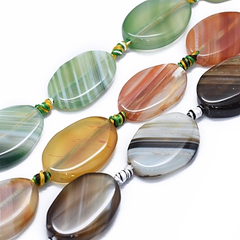Natural Banded Agate/Striped Agate Beads Strands, Dyed & Heated, Oval, Mixed Color, 28~31x20~21x5~6mm, Hole: 2~2.5mm, about 11pcs/strand, 16.1 inch~16.3 inch(41~41.5cm)