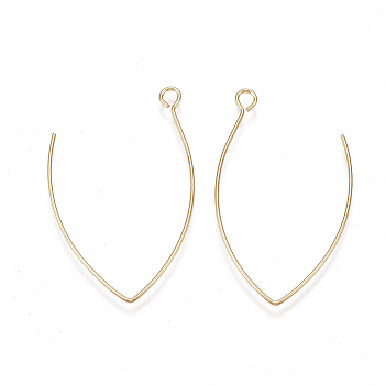 Brass Earring Hooks, with Horizontal Loop, Nickel Free, Real 18K Gold Plated, 39.5x22~24x0.8mm, Hole: 2mm, Pin: 0.8mm