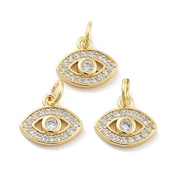 Rack Plating Brass Micro Pave Clear Cubic Zirconia Charms, with Jump Ring, Horse Eye, Cadmium Free & Lead Free, Long-Lasting Plated, Real 18K Gold Plated, 10x11x2mm, Hole: 3mm