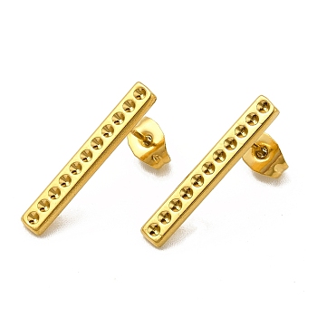 Ion Plating(IP) 304 Stainless Steel Stud Earring Findings, Rhinestone Settings, Rectangle, Real 18K Gold Plated, Fit for 1mm rhinestone, 22x3.5mm, Pin: 0.8mm