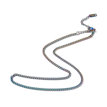 Ion Plating(IP) 304 Stainless Steel Curb Chain Necklace for Men Women, Rainbow Color, 15.79 inch(40.1cm)