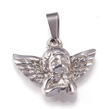 201 Stainless Steel Pendants, Angel, Stainless Steel Color, 17x22x5mm, Hole: 9x3mm