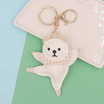 PU Leather Dancing Bear Keychain, with Iron Findings, for Women Bag Car Key Decorations, Beige, 14cm