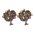 Alloy Enamel Big Pendants, with Rhinestone, Tree of Life Charms, Red Copper, Colorful, 68x60x3mm, Hole: 3.5mm(AL-CBA75EE-02R)