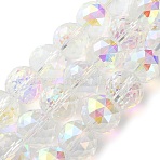 Transparent Electroplate Glass Beads Strands, Round, Half Rainbow Plated, Faceted, Clear AB, 18x16.5mm, Hole: 2mm, about 22pcs/strand, 14.37 inch(36.5cm)(EGLA-N002-34G-H01)