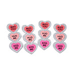Valentine's Day Printed Opaque Acrylic Pendants, Triple Heart with Word Miss you & Hug Me & Kiss Me, with Paillette, Mixed Color, 52.5x22.5x2.5mm, Hole: 1.6mm(FIND-D283-11K)