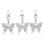 3Pcs Butterfly Alloy Rhinestone Pendant Decorations, with Alloy Swivel Clasps, Platinum, 100mm(KEYC-YW00207)