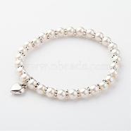 Glass Pearl Stretch Bracelets, with Alloy Findings, Creamy White, 54mm(BJEW-JB02430-02)